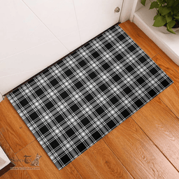 Scottish Menzies Black and White Modern Clan Tartan Rubber Door Mat - Classic Scottish Plaid Tartan Plaid