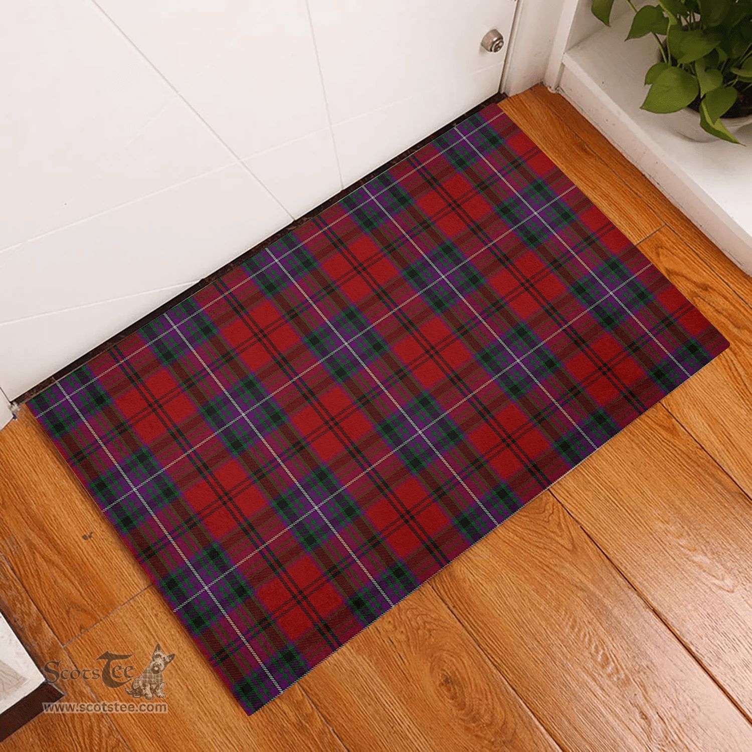 Scottish Kelly of Sleat Red Clan Tartan Rubber Door Mat - Classic Scottish Plaid Tartan Plaid