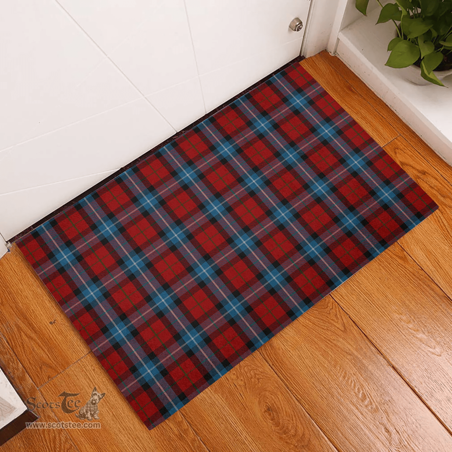 Scottish Baillie of Polkemmet Red Clan Tartan Rubber Door Mat - Classic Scottish Plaid Tartan Plaid