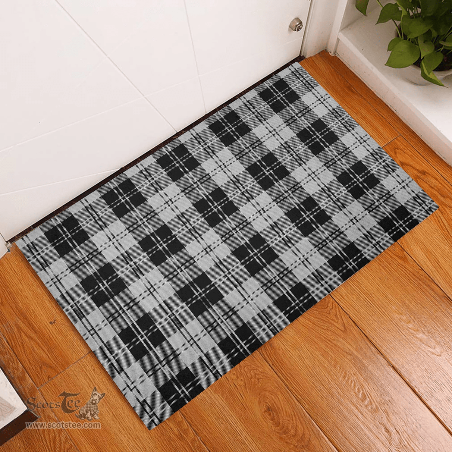 Scottish Erskine Black and White Clan Tartan Rubber Door Mat - Classic Scottish Plaid Tartan Plaid