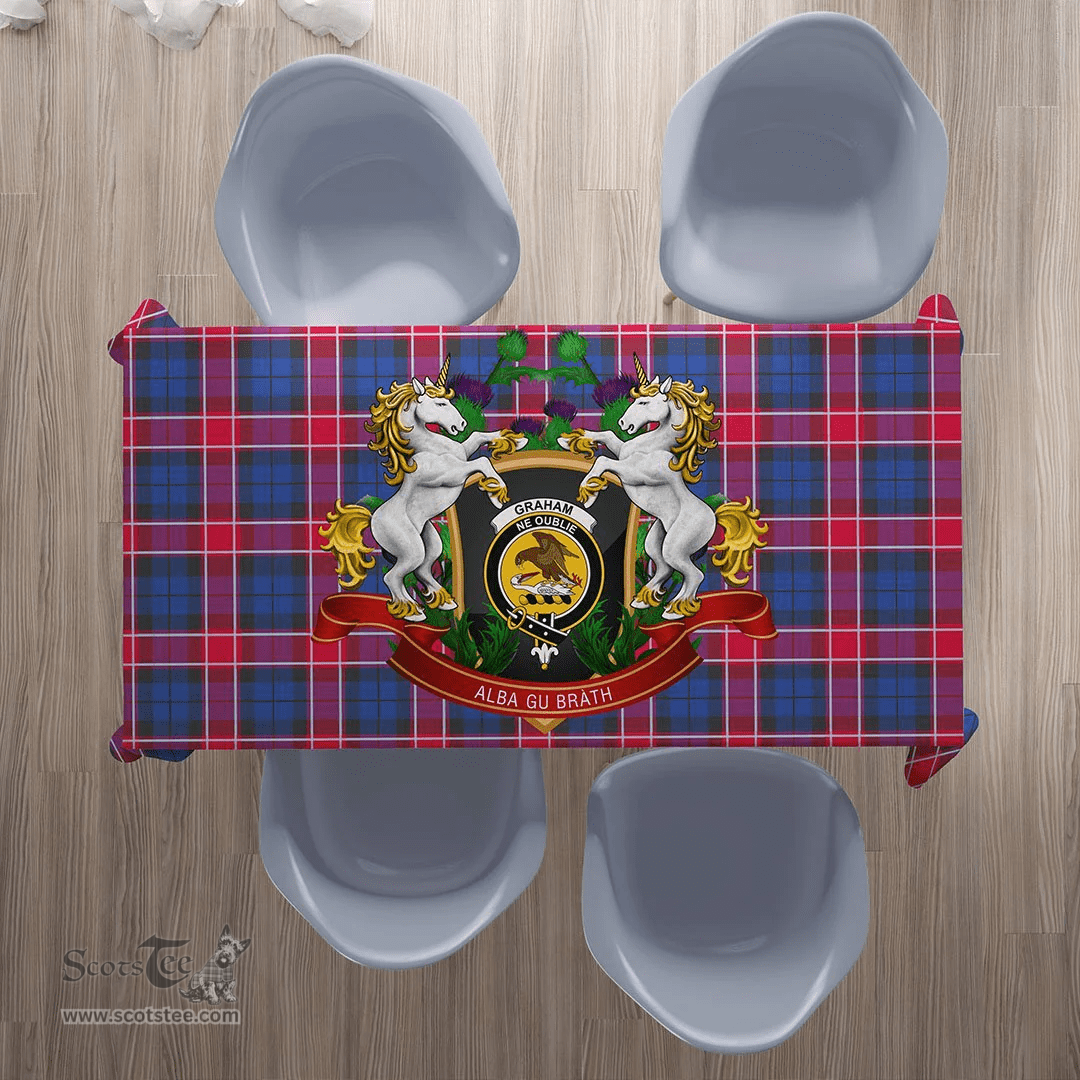 Scottish Graham of Menteith Red Clan Tartan Tablecloth - Unicorn Thistle Style Scottish Plaid Tartan Plaid