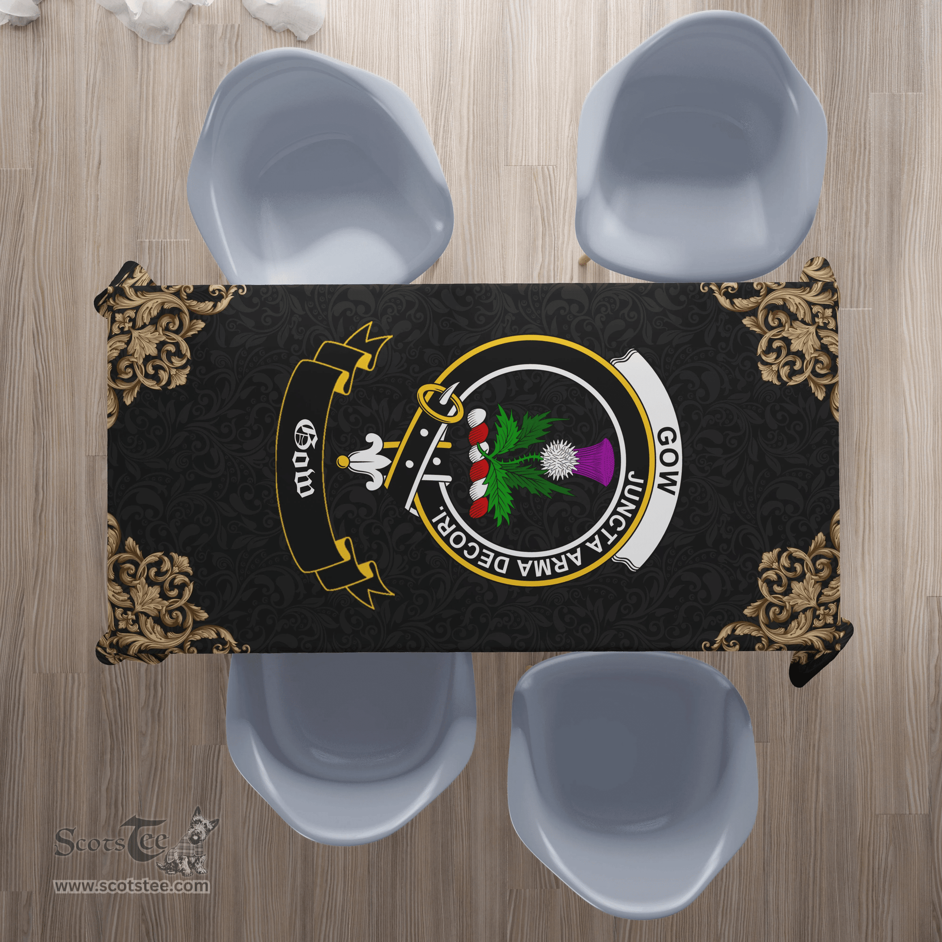 Scottish Gow (of Skeoch) Clan Tartan Tablecloth - Gold Style Scottish Plaid Tartan Plaid