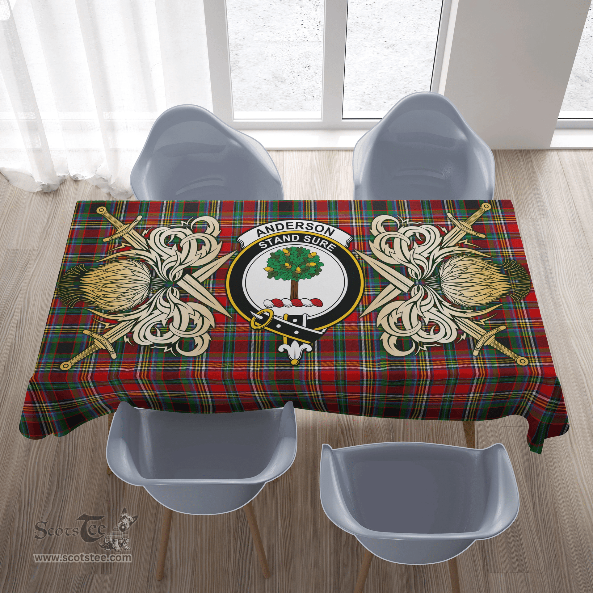 Scottish Tablecloth Anderson of Arbrake Clan Crest Courage Symbol Special Version Scottish Plaid Tartan Plaid