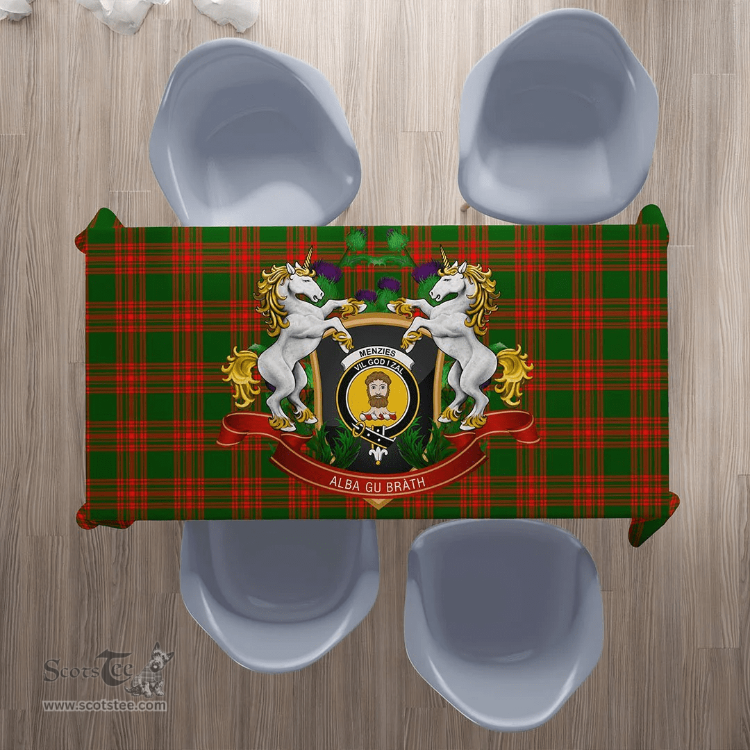 Scottish Menzies Green Modern Clan Tartan Tablecloth - Unicorn Thistle Style Scottish Plaid Tartan Plaid