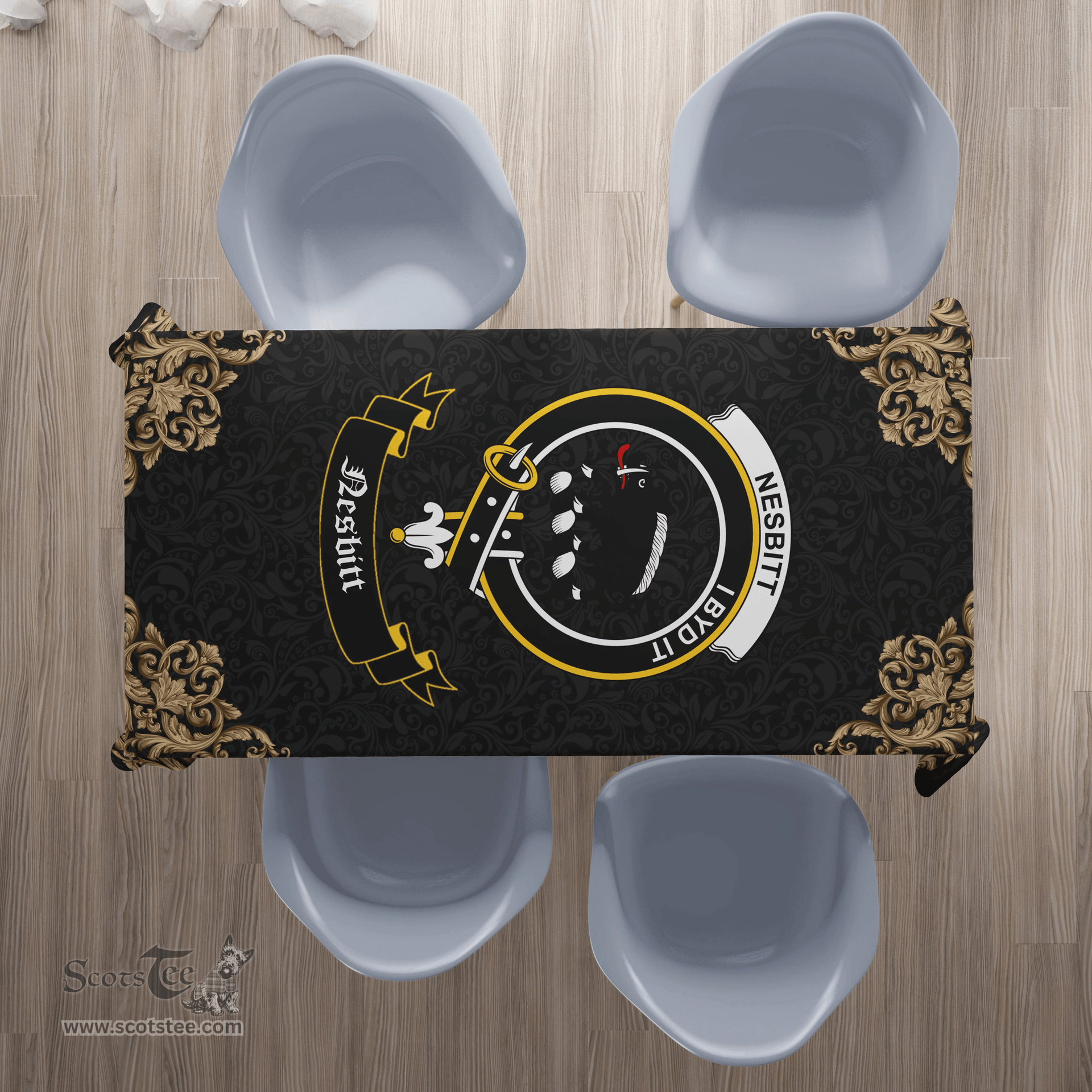 Scottish Nesbitt (or Nisbet) Clan Tartan Tablecloth - Gold Style Scottish Plaid Tartan Plaid