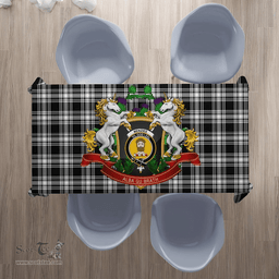 Scottish Menzies Black & White Modern Clan Tartan Tablecloth - Unicorn Thistle Style Scottish Plaid Tartan Plaid