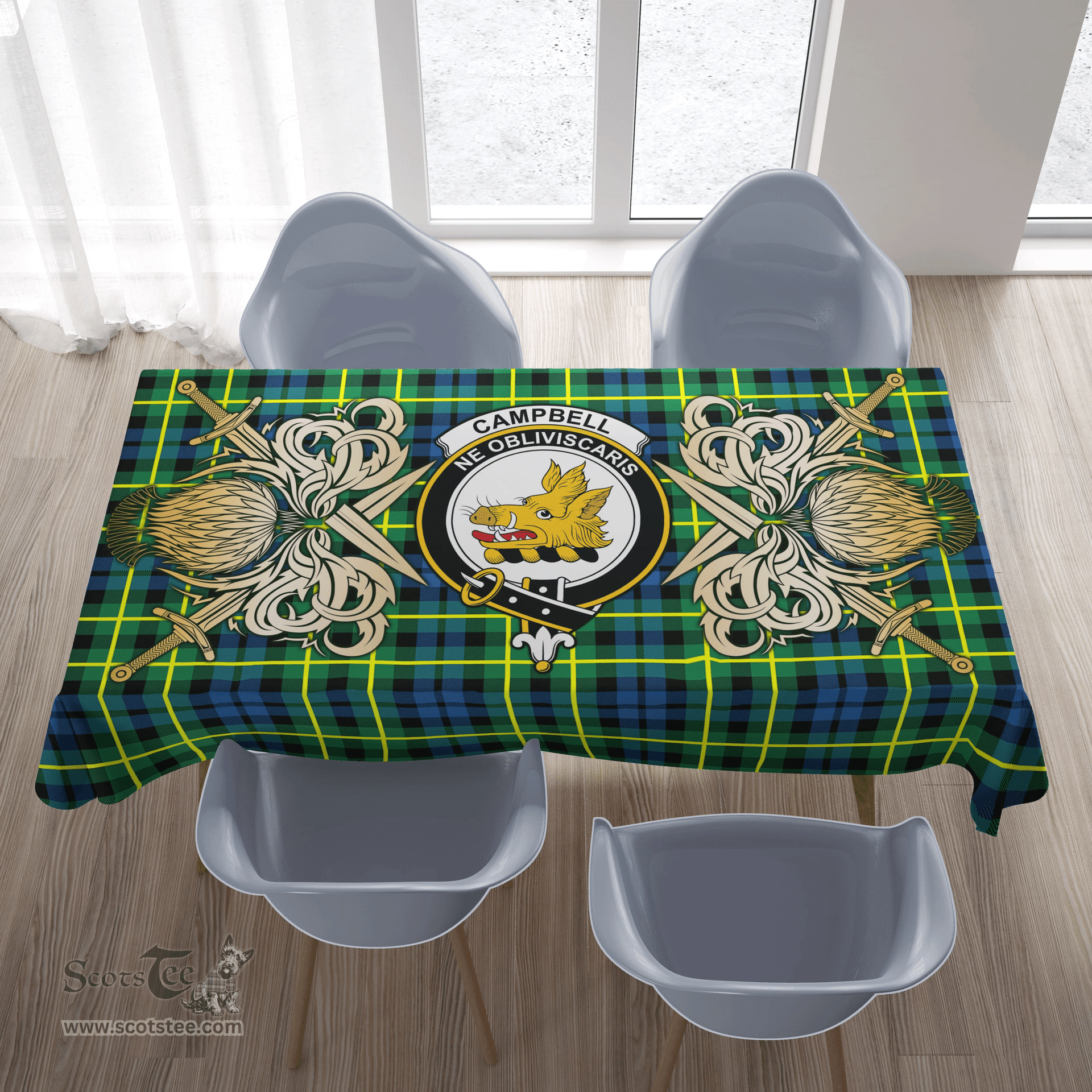 Scottish Tablecloth Campbell of Breadalbane Ancient Clan Crest Courage Symbol Special Version Scottish Plaid Tartan Plaid
