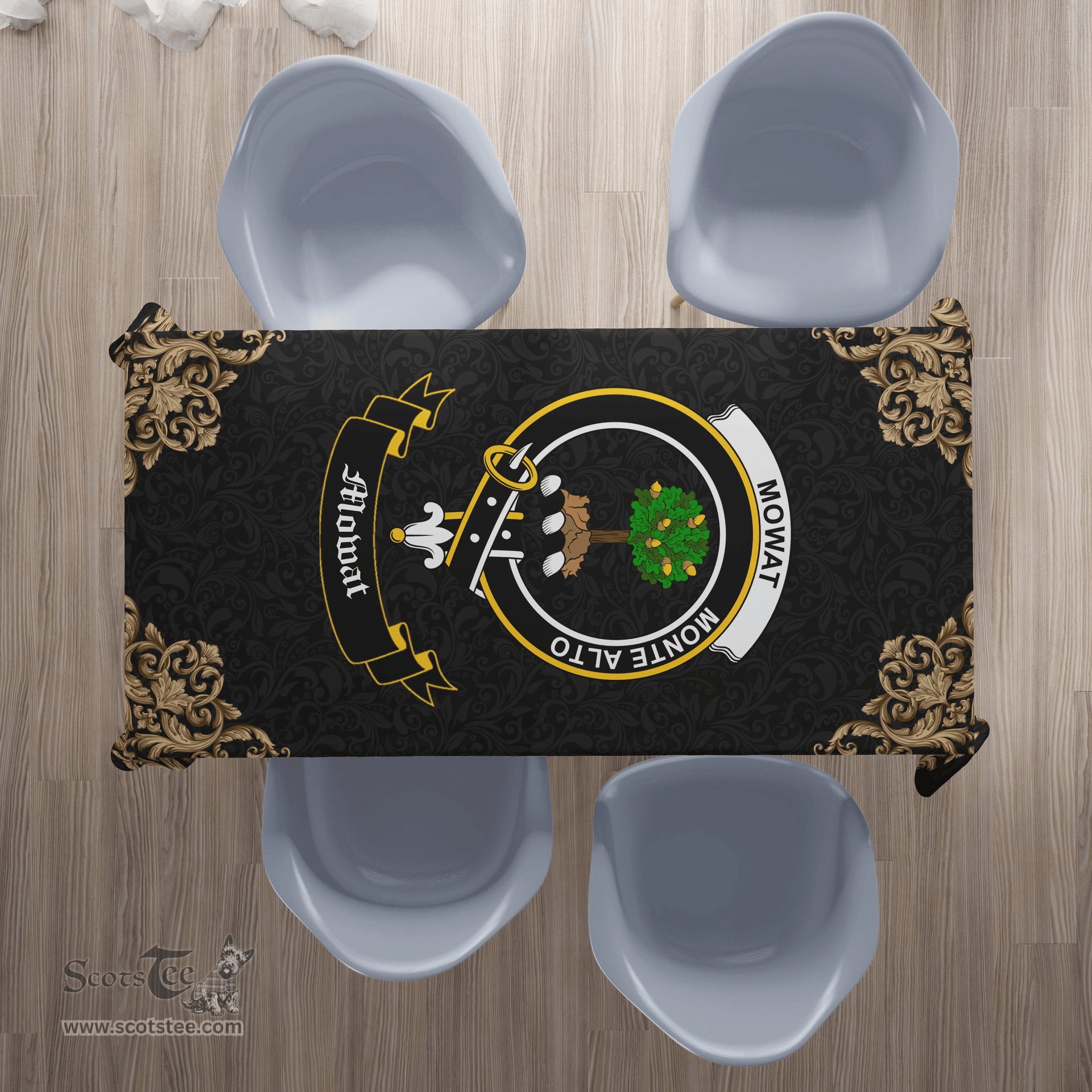 Scottish Mowat (of Inglistoun) Clan Tartan Tablecloth - Gold Style Scottish Plaid Tartan Plaid