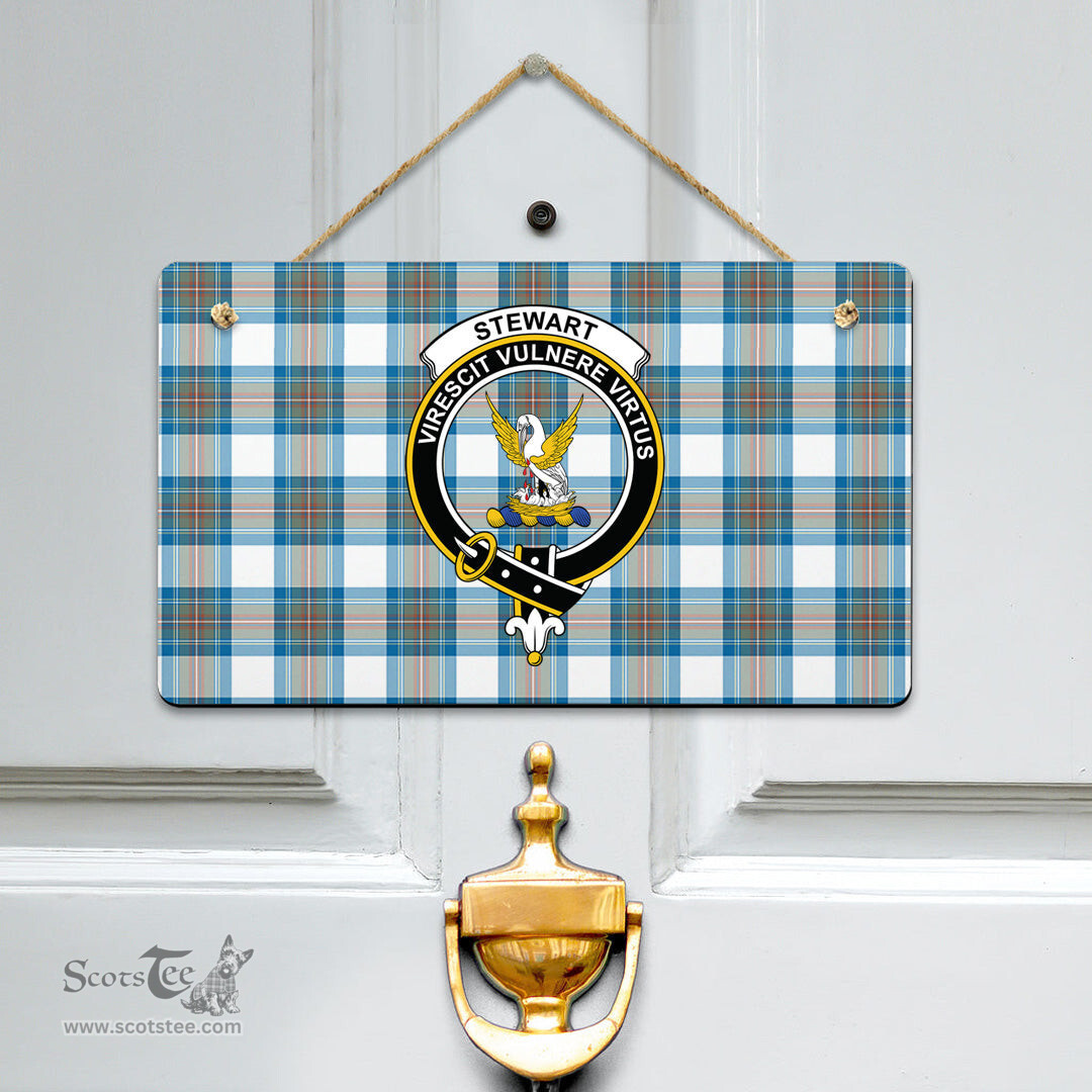 Scottish Stewart Muted Blue Clan Tartan Door Sign - Crest Classic Scottish Plaid Tartan Plaid