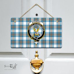 Scottish Stewart Muted Blue Clan Tartan Door Sign - Crest Classic Scottish Plaid Tartan Plaid