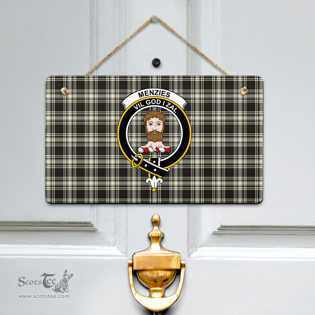Scottish Menzies Black White Ancient Clan Tartan Door Sign - Crest Classic Scottish Plaid Tartan Plaid