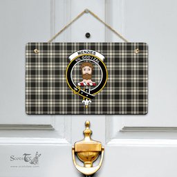 Scottish Menzies Black White Ancient Clan Tartan Door Sign - Crest Classic Scottish Plaid Tartan Plaid