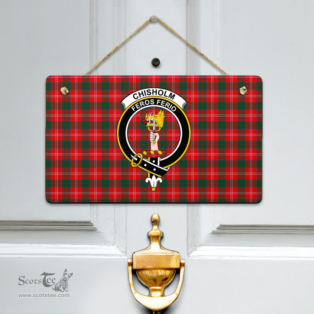Scottish Chisholm Modern Clan Tartan Door Sign - Crest Classic Scottish Plaid Tartan Plaid