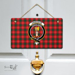 Scottish Chisholm Modern Clan Tartan Door Sign - Crest Classic Scottish Plaid Tartan Plaid