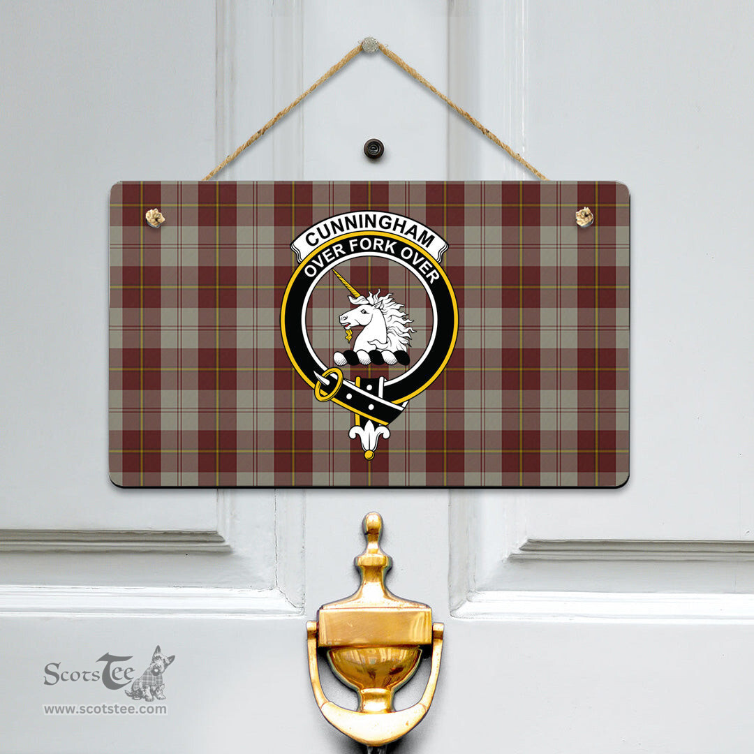 Scottish Cunningham Burgundy Dancers Clan Tartan Door Sign - Crest Classic Scottish Plaid Tartan Plaid