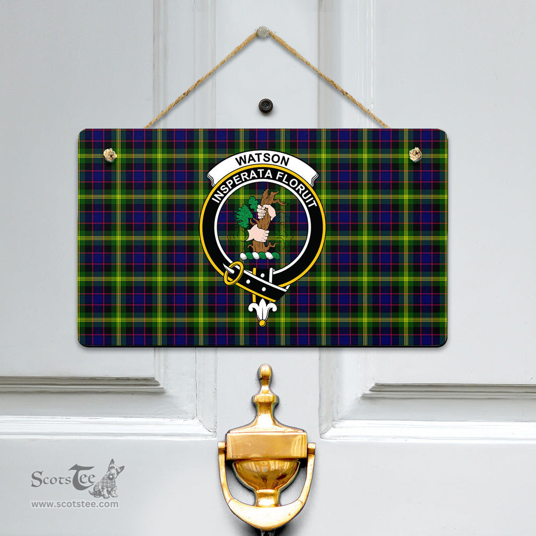 Scottish Watson Modern Clan Tartan Door Sign - Crest Classic Scottish Plaid Tartan Plaid