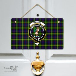 Scottish Watson Modern Clan Tartan Door Sign - Crest Classic Scottish Plaid Tartan Plaid