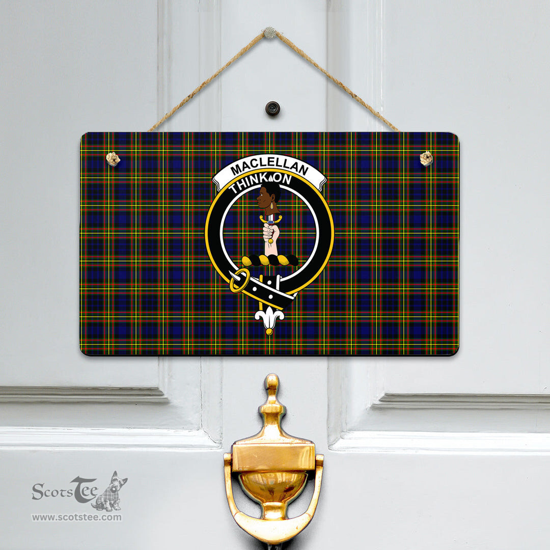 Scottish MacLellan Modern Clan Tartan Door Sign - Crest Classic Scottish Plaid Tartan Plaid