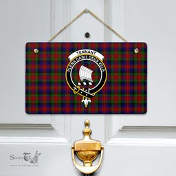 Scottish Tennant Clan Tartan Door Sign - Crest Classic Scottish Plaid Tartan Plaid