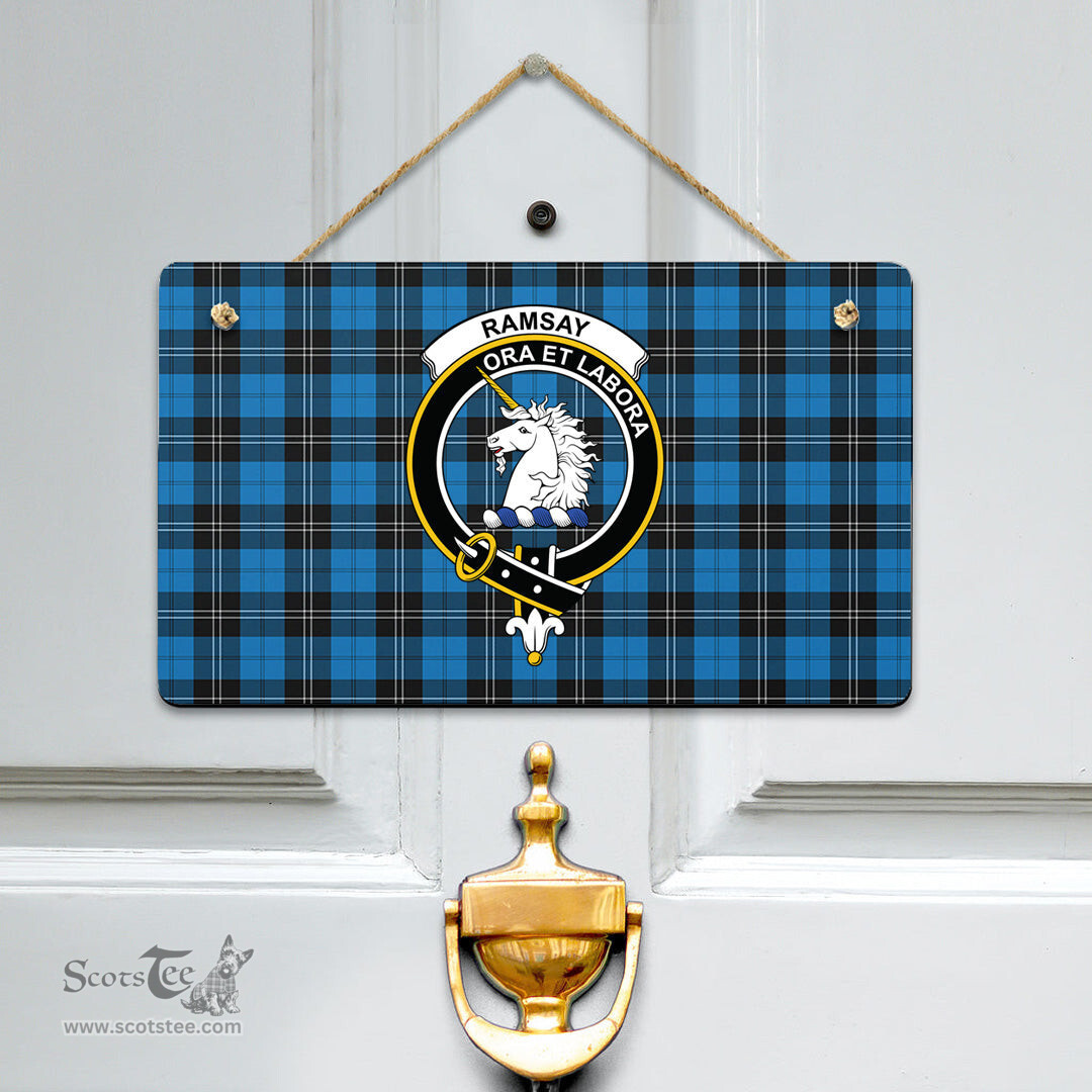 Scottish Ramsay Blue Ancient Clan Tartan Door Sign - Crest Classic Scottish Plaid Tartan Plaid