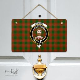 Scottish Menzies Green Modern Clan Tartan Door Sign - Crest Classic Scottish Plaid Tartan Plaid
