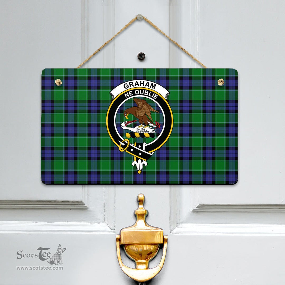Scottish Graham of Menteith Modern Clan Tartan Door Sign - Crest Classic Scottish Plaid Tartan Plaid