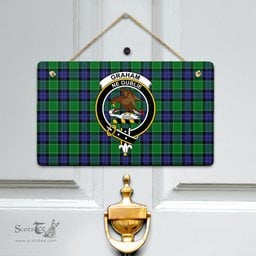 Scottish Graham of Menteith Modern Clan Tartan Door Sign - Crest Classic Scottish Plaid Tartan Plaid