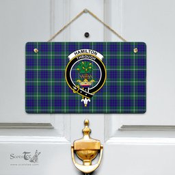 Scottish Hamilton Hunting Modern Clan Tartan Door Sign - Crest Classic Scottish Plaid Tartan Plaid