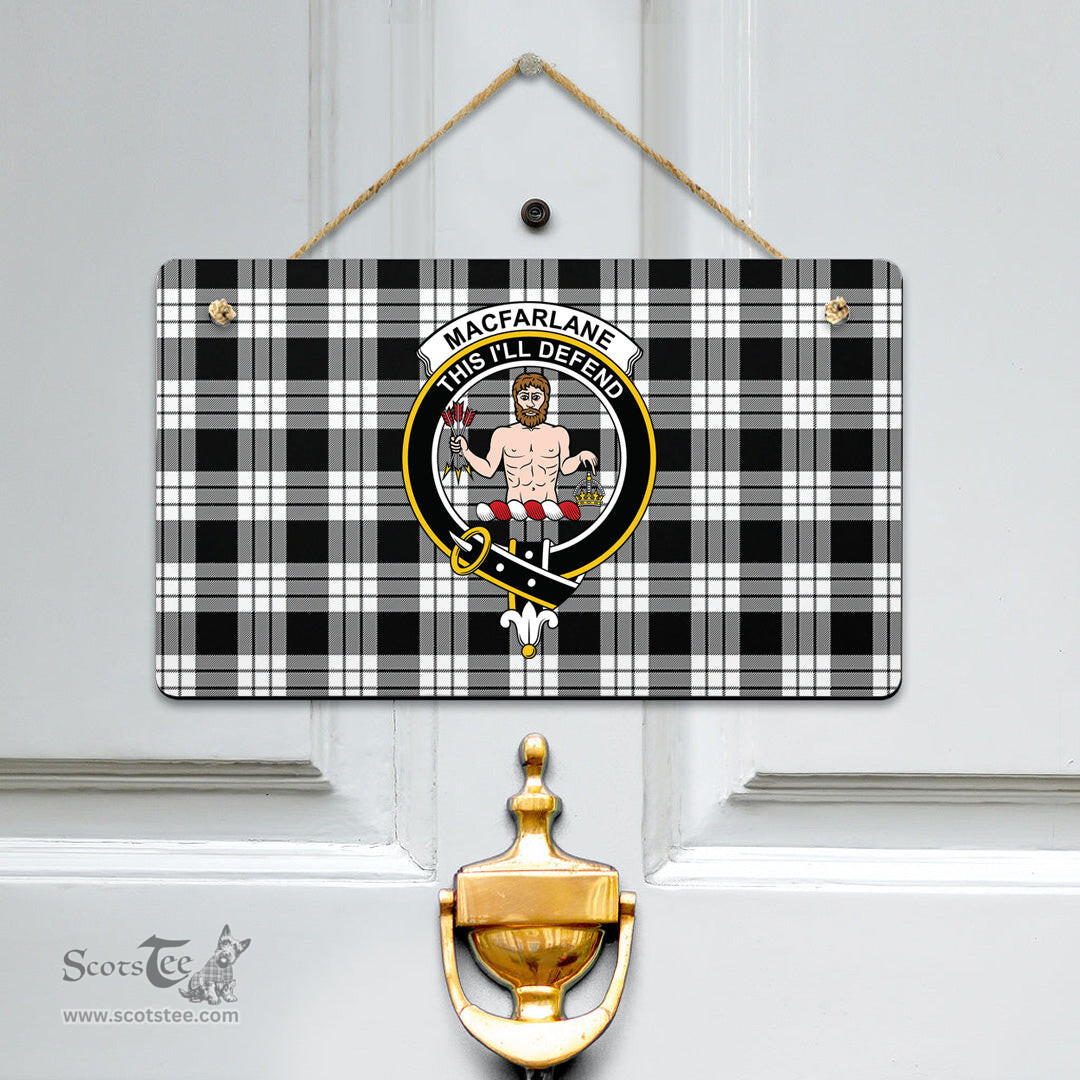 Scottish MacFarlane Black White Clan Tartan Door Sign - Crest Classic Scottish Plaid Tartan Plaid