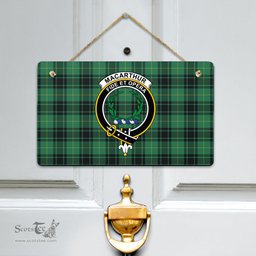 Scottish MacArthur Ancient Clan Tartan Door Sign - Crest Classic Scottish Plaid Tartan Plaid