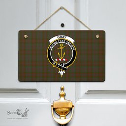 Scottish Gray Clan Tartan Door Sign - Crest Classic Scottish Plaid Tartan Plaid