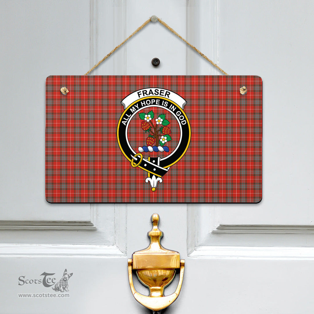 Scottish Fraser Weathered Clan Tartan Door Sign - Crest Classic Scottish Plaid Tartan Plaid