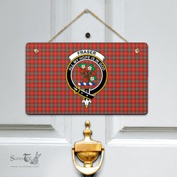 Scottish Fraser Weathered Clan Tartan Door Sign - Crest Classic Scottish Plaid Tartan Plaid
