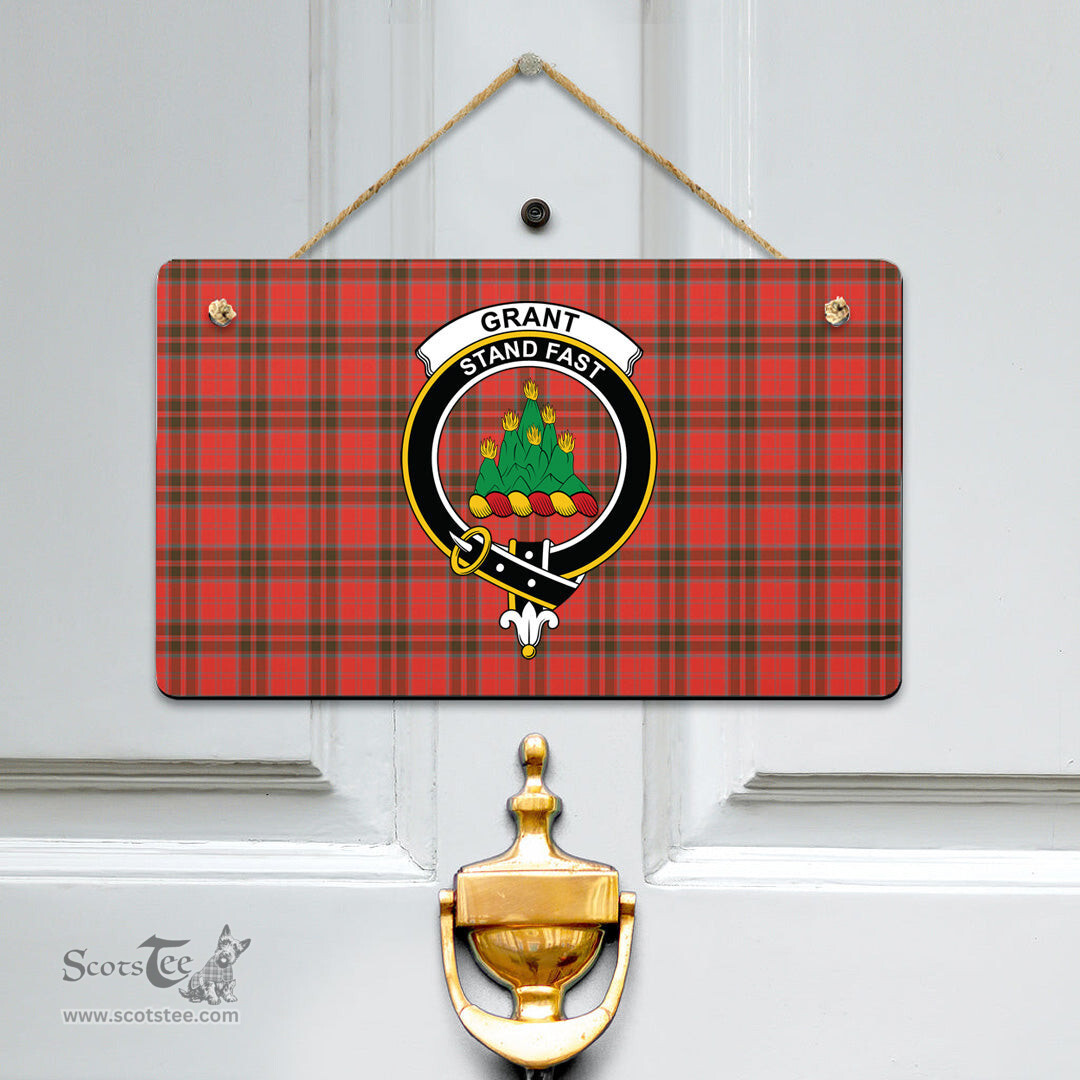 Scottish Grant Weathered Clan Tartan Door Sign - Crest Classic Scottish Plaid Tartan Plaid