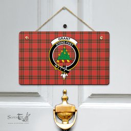 Scottish Grant Weathered Clan Tartan Door Sign - Crest Classic Scottish Plaid Tartan Plaid