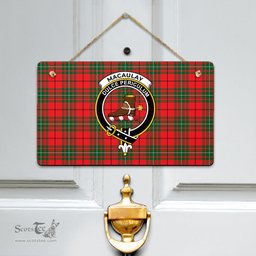 Scottish MacAulay Modern Clan Tartan Door Sign - Crest Classic Scottish Plaid Tartan Plaid