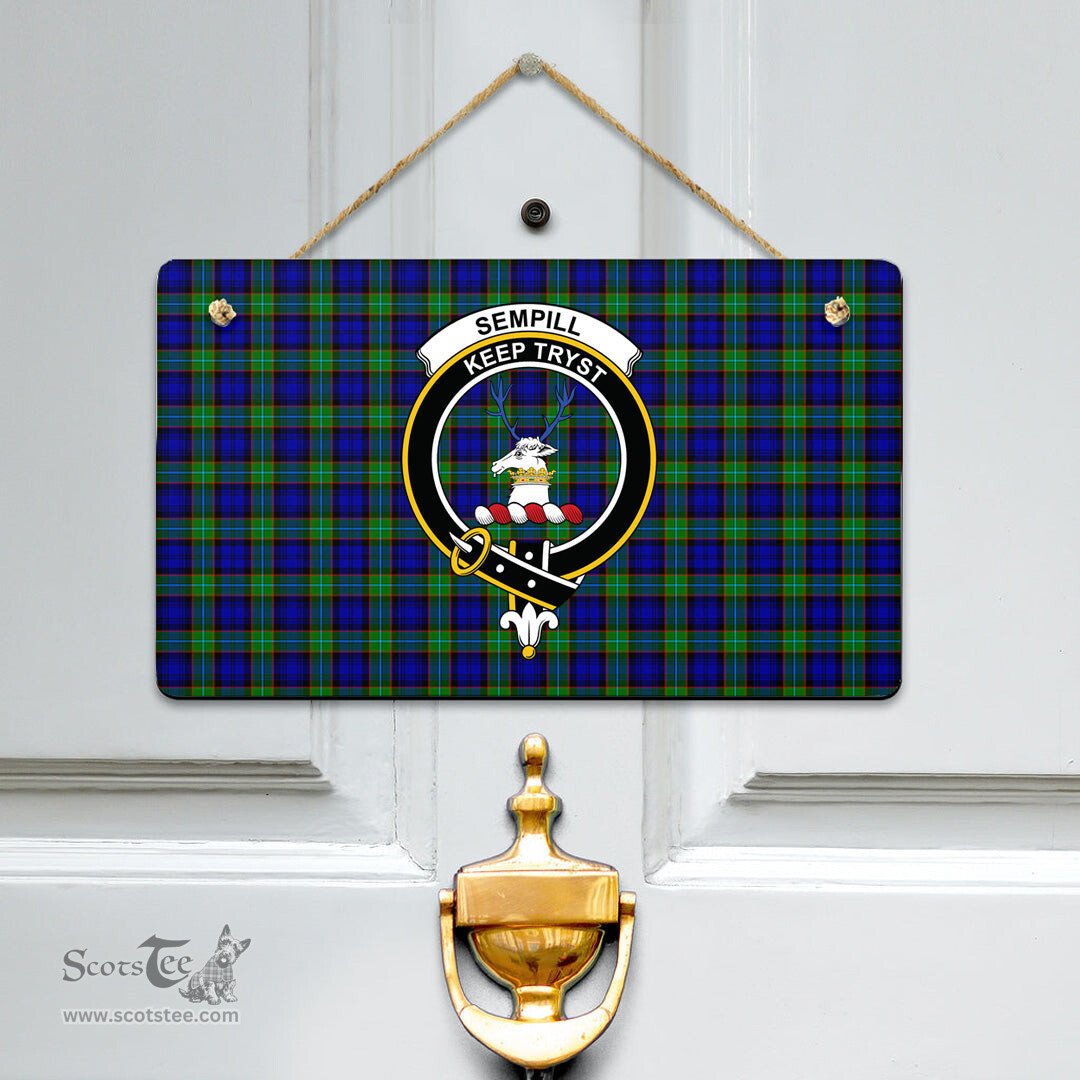 Scottish Sempill Modern Clan Tartan Door Sign - Crest Classic Scottish Plaid Tartan Plaid