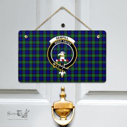 Scottish Sempill Modern Clan Tartan Door Sign - Crest Classic Scottish Plaid Tartan Plaid