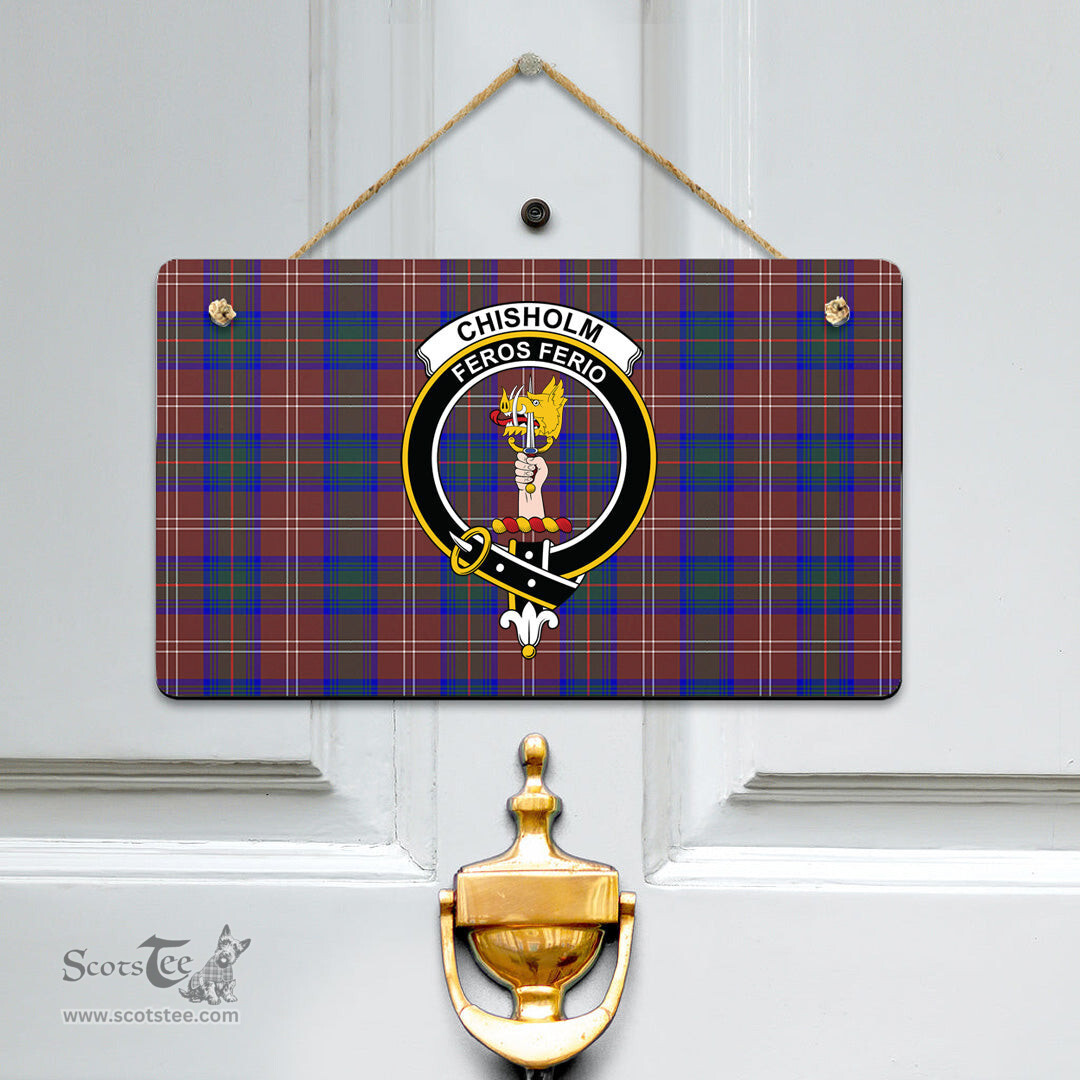 Scottish Chisholm Hunting Modern Clan Tartan Door Sign - Crest Classic Scottish Plaid Tartan Plaid