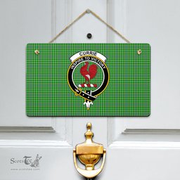 Scottish Currie Clan Tartan Door Sign - Crest Classic Scottish Plaid Tartan Plaid