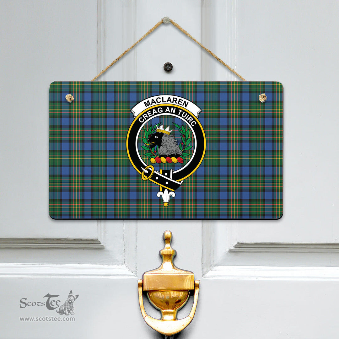 Scottish MacLaren Ancient Clan Tartan Door Sign - Crest Classic Scottish Plaid Tartan Plaid