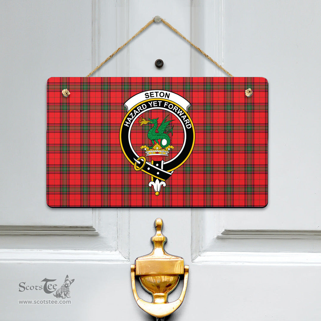 Scottish Seton Modern Clan Tartan Door Sign - Crest Classic Scottish Plaid Tartan Plaid