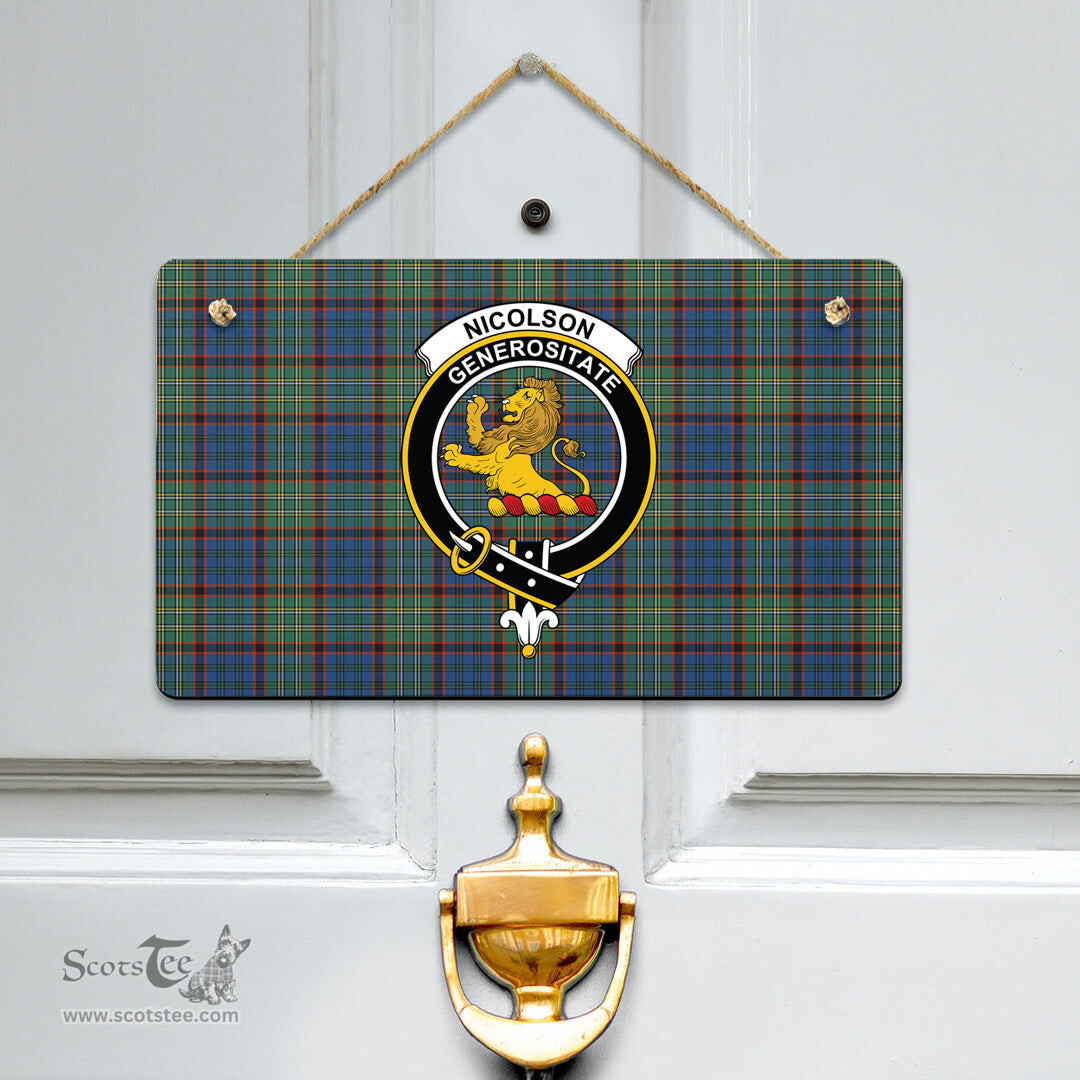 Scottish Nicolson Hunting Ancient Clan Tartan Door Sign - Crest Classic Scottish Plaid Tartan Plaid