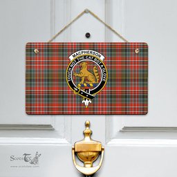 Scottish MacPherson Weathered Clan Tartan Door Sign - Crest Classic Scottish Plaid Tartan Plaid