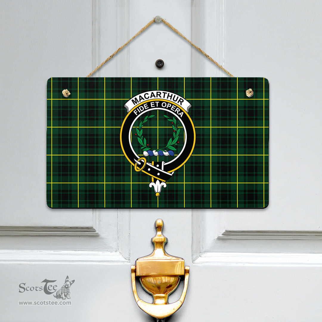 Scottish MacArthur Modern Clan Tartan Door Sign - Crest Classic Scottish Plaid Tartan Plaid