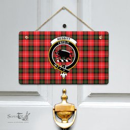 Scottish Nesbitt Modern Clan Tartan Door Sign - Crest Classic Scottish Plaid Tartan Plaid