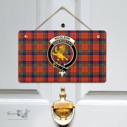 Scottish Nicolson Ancient Clan Tartan Door Sign - Crest Classic Scottish Plaid Tartan Plaid