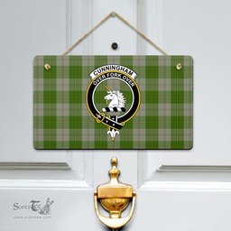 Scottish Cunningham Dress Green Dancers Clan Tartan Door Sign - Crest Classic Scottish Plaid Tartan Plaid