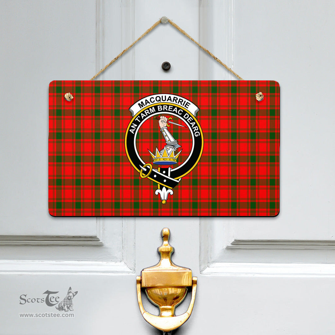 Scottish MacQuarrie Modern Clan Tartan Door Sign - Crest Classic Scottish Plaid Tartan Plaid