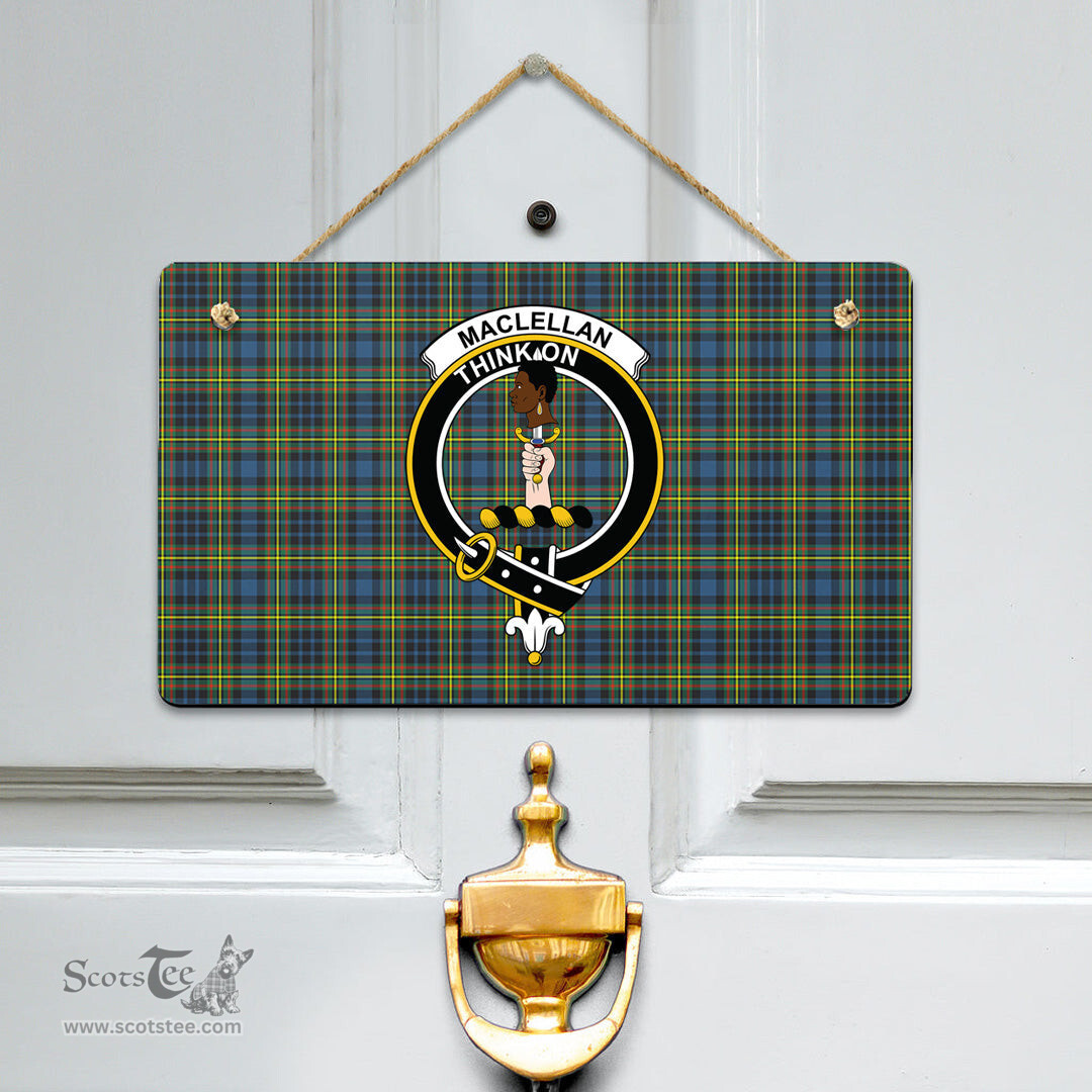Scottish MacLellan Ancient Clan Tartan Door Sign - Crest Classic Scottish Plaid Tartan Plaid